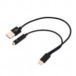 Wholesale Short Type-C USB Charging Cable and 3.5mm Jack AUX Headphone Audio Adapter Dongle 9.5in (Black)